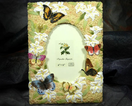 Victorian Style Photo Frame with Lillies and Butterflies 4x6 - $11.99