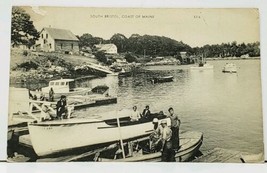 South Bristol Coast of Maine, Boats Dock Pier Homes People 1952 Postcard I9 - $14.95