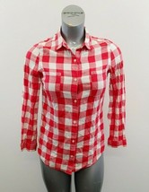Old Navy Red Plaid Shirt Women&#39;s size XS Long Sleeve Button Up Shirt - £7.89 GBP
