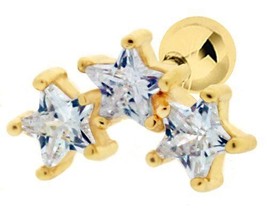 Gold Plated Stainless Steel Tragus with Stars 4mm CZ Crystal - £9.59 GBP