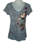Disney Minnie Mouse with Roses Gray Grey Medium Fitted T-Shirt - $16.82