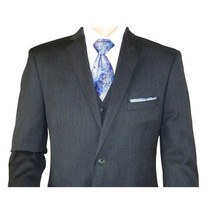 Men Suit ADOLFO 3Pc 100% Soft Wool Vested Business Formal 2 Button 1608 Charcoal image 3