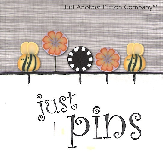 Bees and Blooms Just Pins JP150 set 5 for pincushions JABC Just Another Button - $13.05