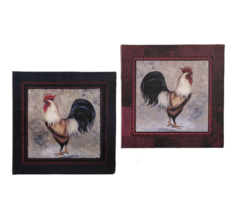 Rooster Framed Prints Set of 2 Stretched Canva 18" Square Farm Country Chicken - $49.49