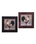 Rooster Framed Prints Set of 2 Stretched Canva 18&quot; Square Farm Country C... - £39.10 GBP