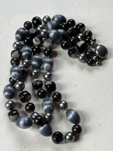 Vintage Double Strand Gray Silk Covered Faux Pearl &amp; &amp; Plastic Bead Necklace – - £9.02 GBP