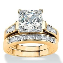 PalmBeach Jewelry 3.81 TCW Princess-Cut CZ Bridal Set Gold-Plated Silver - £81.18 GBP