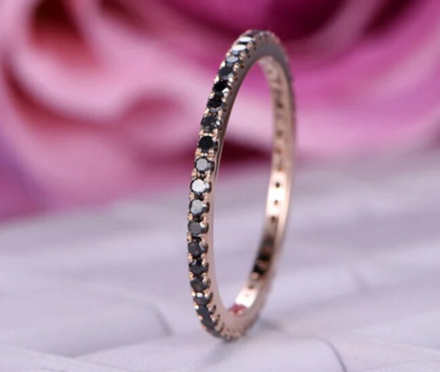 Primary image for Natural Black Onyx Full Eternity Band, 14K Rose Gold Plated Handmade Jewelry