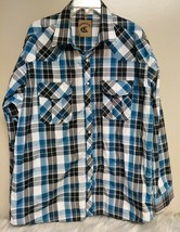 Coevals Club Pearl Snap Cowboy Western Shirt Men&#39;s XL Blue Plaid Roll Ta... - £19.03 GBP