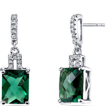 14K White Gold Created Emerald Checkerboard Cut Earrings - £311.35 GBP