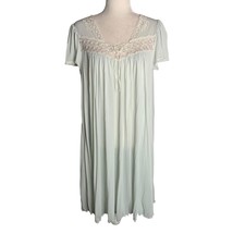 Vintage 90s Miss Elaine Nylon Nightgown XL Mint Green Sheer Lace Short S... - £29.65 GBP