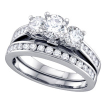 14k White Gold Round 3-Stone Diamond Bridal Wedding Engagement Ring Set 2 Ctw - £4,810.21 GBP
