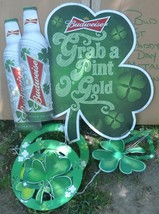 Budweiser Beer Tin Metal Sign Grab A Pint Of Gold Shamrock St. Patrick&#39;s... - $116.86