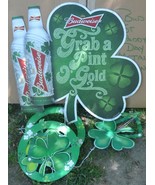 Budweiser Beer Tin Metal Sign Grab A Pint Of Gold Shamrock St. Patrick&#39;s... - £88.48 GBP