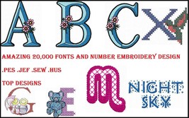 20,000 Fonts &amp; Numbers Machine Embroidery Pattern Designs HUS PES JEF SEW - £21.96 GBP