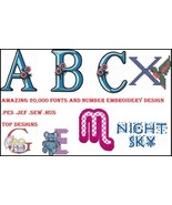 20,000 Fonts &amp; Numbers Machine Embroidery Pattern Designs HUS PES JEF SEW - $38.37 CAD