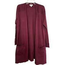 Belle By Kim Gravel Maroon 1X Knit Long Cardigan Duster Pockets Open Front - £15.82 GBP