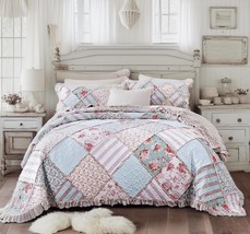 Hint Of Mint Floral Patchwork Ruffle Bedspread - $59.04+