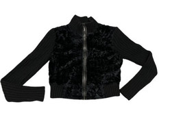 Express Womens Black Faux Fur Full Zip Sweater Jacket Sz S - £29.14 GBP