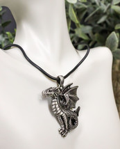 Ebros Dragon Jewelry Pewter Alloy Medallion Pendant with Rubber Cord Nec... - £15.95 GBP
