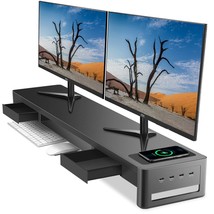 Dual Monitor Stand Riser With 2 Drawers,4 Usb Ports And Charging Pad,Metal For 2 - £163.82 GBP