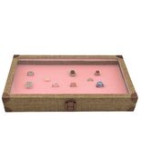 JEWELRY 72 Pink Insert RINGS BOX CASE Burlap Dark Beige Metal Clasp Jewelry Case - $37.95