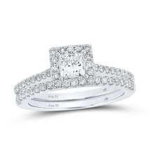 14kt White Gold Princess Diamond Square Halo Bridal Wedding Ring Band Set 1 Cttw - £2,291.64 GBP