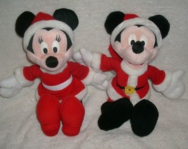 12" Disney Mickey & Minnie Mouse Christmas Rattle Stuffed Animal Plush Toy Dolls - £29.61 GBP