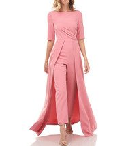 Kay Unger Natalie Elbow Sleeves Stretch Crepe Walk Thru Jumpsuit Champag... - £127.92 GBP