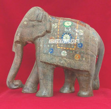 12&#39;&#39; Marble Sculpture Elephant Pietradura Floral Natural Stone Decor Gif... - $1,500.94