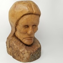 Sculpture Old Norse Woman Bust Primitive Nordic Large Wood Carved Blind ... - $56.95