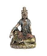 WATER AND MOON KWAN YIN STATUE 5" Buddhist Goddess Bronze Resin Quan Gua... - $40.45