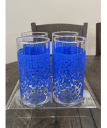 (4) Vintage Blue Square Block Design Drinking Glasses Tumblers No Markings - $49.49