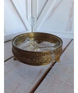 Vintage Hollywood Regency Style Gold Ormolu Footed 3 Section Glass Candy... - £19.05 GBP