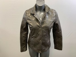 Robert Kitchen Twist Button Up Jacket Women&#39;s Medium Gray Embroidered Pa... - $9.89