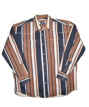 Roper Western Shirt Mens L Striped Pearl Snap Heavyweight Cotton Brown Navy - £26.50 GBP