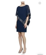 New! SLNY Foil Trim Popover Dress in Navy &amp; Silver Capalet Sheath Size 1... - £47.01 GBP