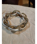 Vintage Two-Tone Gold Silver Tones Chain Link Stretch Bracelet.  Chunky ... - $20.37 CAD