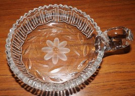 An item in the Pottery & Glass category: AMERICAN BRILLIANT CUT CRYSTAL HANDLED CANDY DISH BEAUTIFUL RING SAWTOOTH EDGE