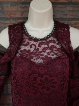 Thalia Sodi Cold Shoulder Lace Dress 8 Red Wine Long Sleeve Lined Back Z... - $30.40