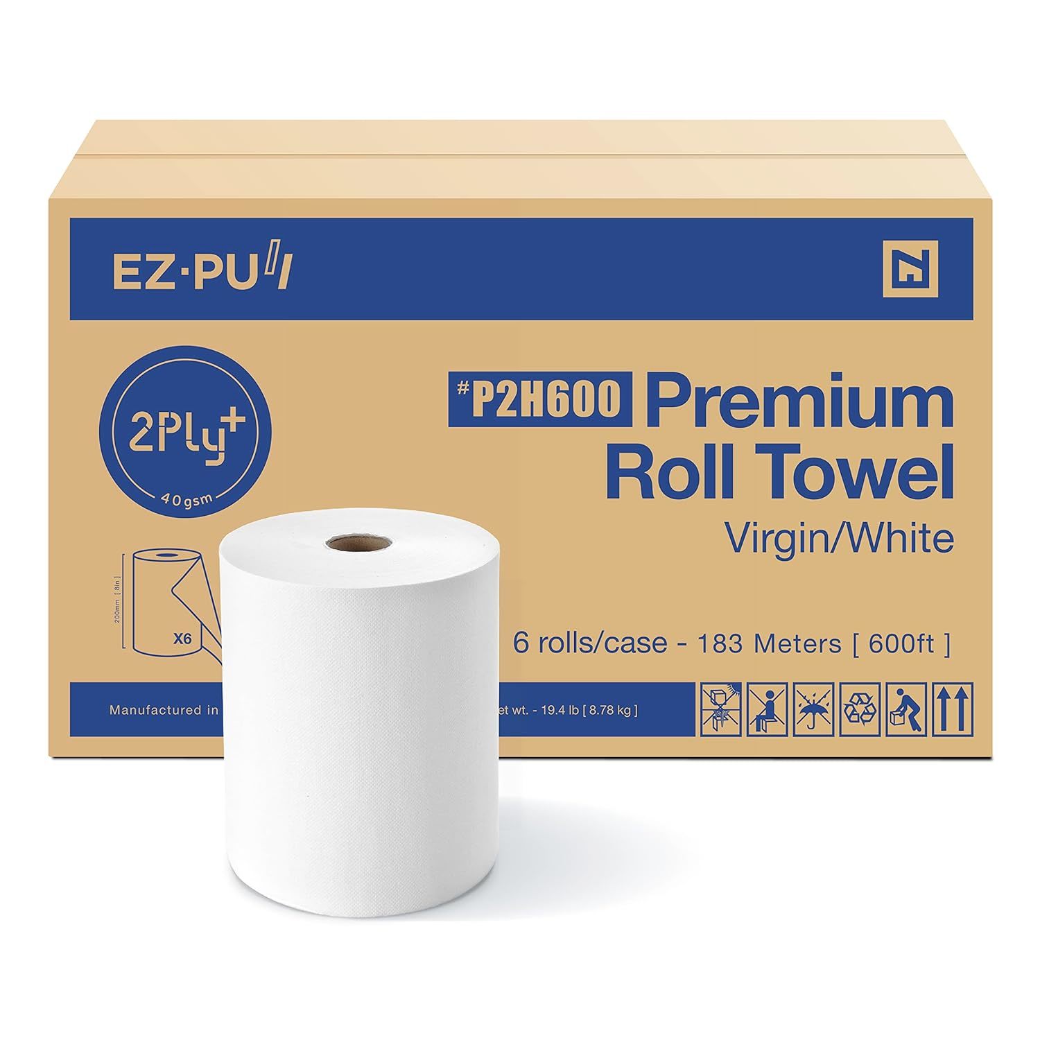 Ezbrnd Premium Soft 2Ply+ Hardwound Hand Towel Roll, Fsc Certified, 600 Ft X 6 R