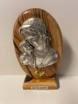 Blessed Mother with Child Pewter Image set on Wood, Medium, New from Bet... - $15.83
