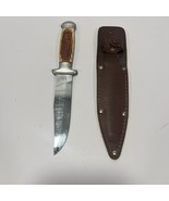 Vtg HUNTING Fishing Bowie FIXED BLADE KNIFE Sabre Japan With Sheath - $23.76