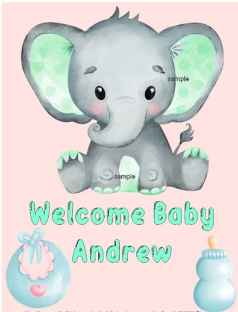 Baby Elephant Image Birthday Baby Shower Cake Topper Decoration Frosting... - $9.47