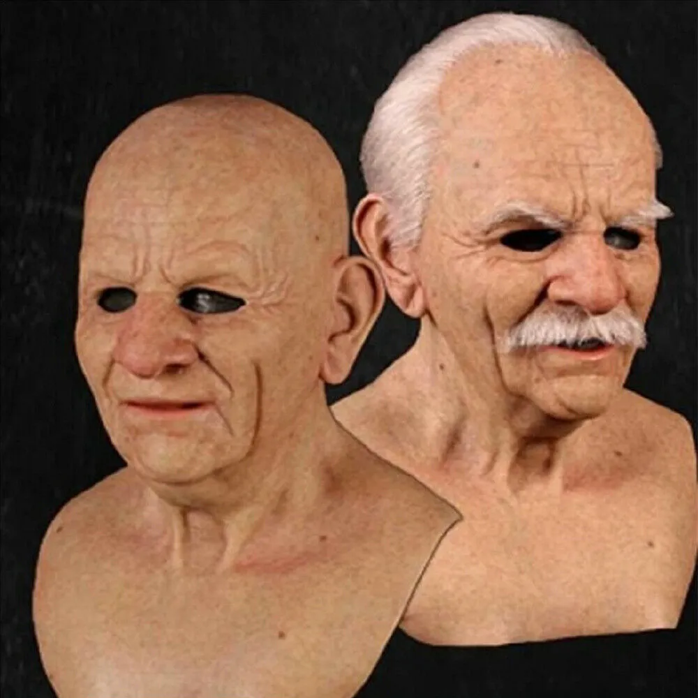 Old Man Mask Latex Halloween Cosplay Party Realistic Full Face Masks Hea... - $45.89