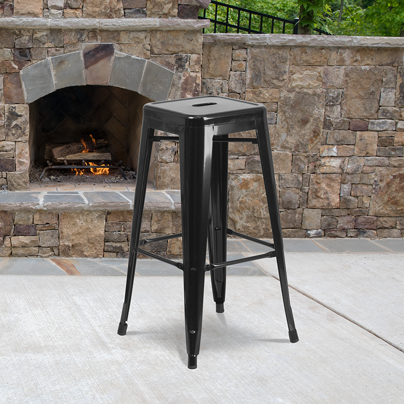 30" Black No Back Metal Stool CH-31320-30-BK-GG