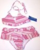 NWT Greendog Girl&#39;s 2 Pc. Pink, White &amp; Red Candy Cane Striped Swimsuit, 8 - $16.99