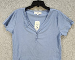 Hippie Rose Henley V-Neck Ribbed Top Juniors Solid Short Sleeve Size Sma... - $7.69