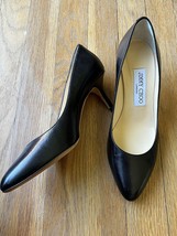 Jimmy Choo Romy Pumps Pointy Toe Black Leather Heels Size 36.5 Made In Italy - £118.69 GBP
