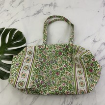 Vintage y2k Quilted Duffle Travel Bag Green Pink Floral Overnight Cottag... - $28.70